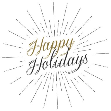 Yazı, patlama ışık ışınları metin mutlu tatil metin tebrik kartı, el ilanı, afiş logo için. Vektör.