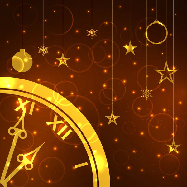 Christmas and New Year background template with clock. Vector. — Stock Vector