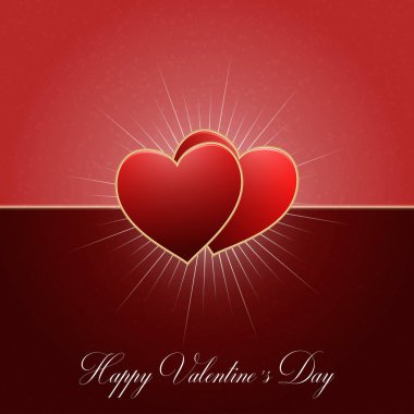 İki kırmızı kalpler ve ışık ışınları ile Sevgililer günü arka plan. Mutlu sevgililer günü şablonu. Vektör çizim.
