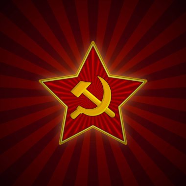 Sovyetler Birliği Red Star çekiç ve Orak ile. SSCB ordu sembolü. Arka plan şablonu 23 Şubat. Vektör.