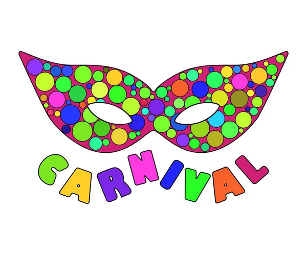 Kleurrijke carnaval masker met belettering van carnaval. Ontwerpelement voor wereldwijd populaire evenement. Geïsoleerd op een witte achtergrond. Vector. — Stockvector