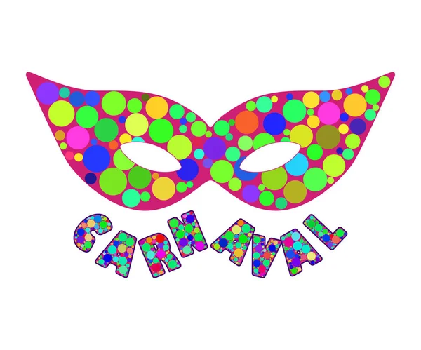 Πολύχρωμο Καρναβάλι μάσκα με γράμματα Carnaval. Στοιχείο του σχεδιασμού για παγκοσμίως δημοφιλής εκδήλωση. Απομονωμένα σε λευκό φόντο. Διάνυσμα. — Διανυσματικό Αρχείο