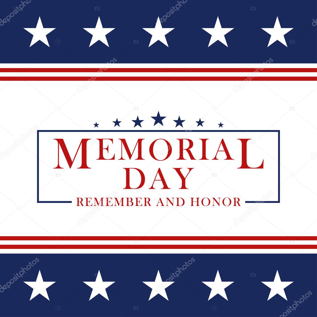 Memorial Day background with stars and stripes. Template for Memorial Day invitation, greeting card, banner and advertising. Vector.