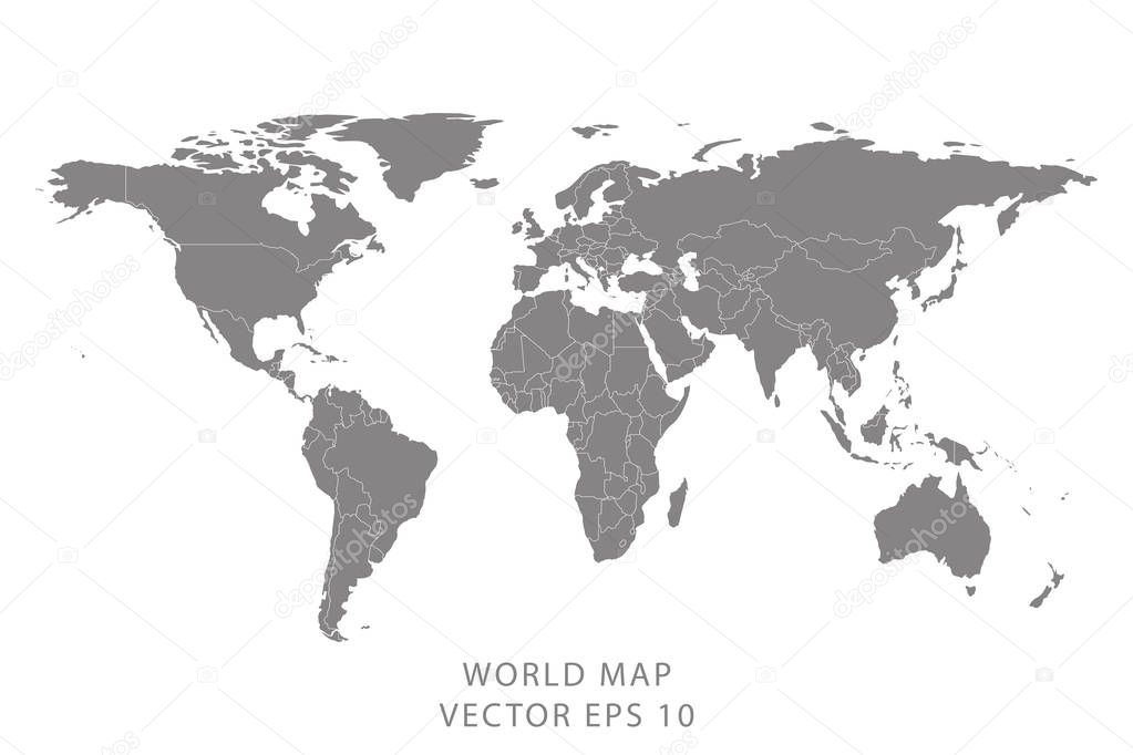 Detailed world map with borders of states. Isolated world map. Vector.