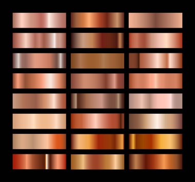 Copper gradients set. Collection of metallic gradient for background, cover, frame, ribbon, banner, coin, label, flyer card poster Vector clipart