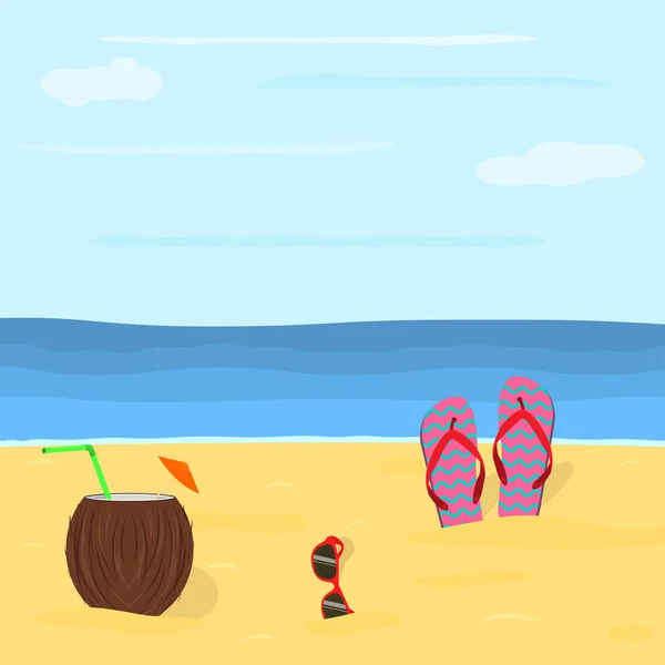 Fondo de verano. Concepto de vacaciones y viajes con cosas de playa. Vector . — Vector de stock