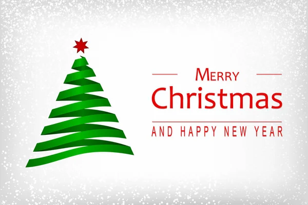 Feliz Navidad y Feliz Año Nuevo deseos con abstracto árbol de Navidad y copos de nieve sobre fondo blanco. Plantilla para tu diseño navideño. Vector . — Vector de stock