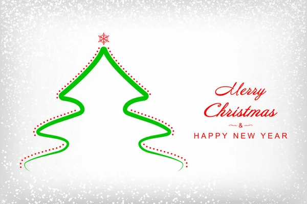 Feliz Navidad y Feliz Año Nuevo deseos con abstracto árbol de Navidad y copos de nieve sobre fondo blanco. Plantilla para tu diseño navideño. Vector . — Vector de stock