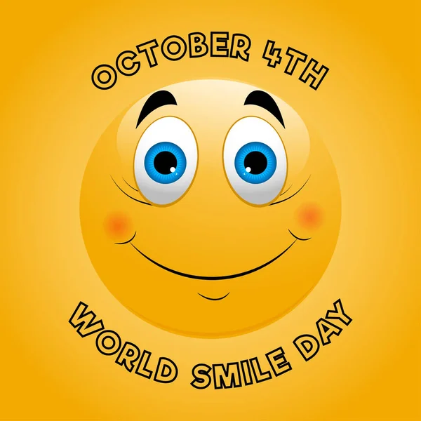 Yellow smiley face. World smile day card template. Cute smile background. Vector. — Stock Vector