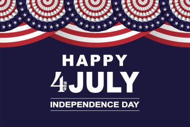4 Temmuz kutlu olsun, Amerika 'nın Bağımsızlık Günü arkaplanında Amerikan bayrağı renginde yıldızlar ve çizgili hayranlar var. Vektör.