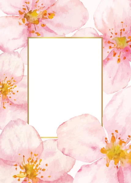 花卉矢量框架与水彩樱桃或萨库拉花背景. — 图库矢量图片