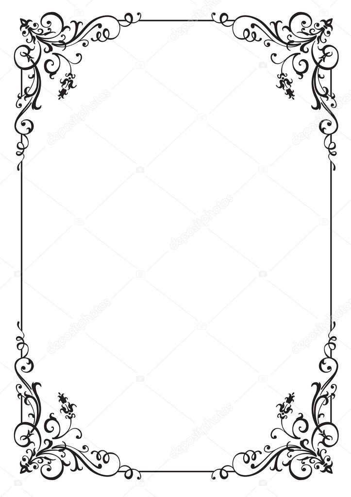 Calligraphic floral frame and page decoration. Vector illustration