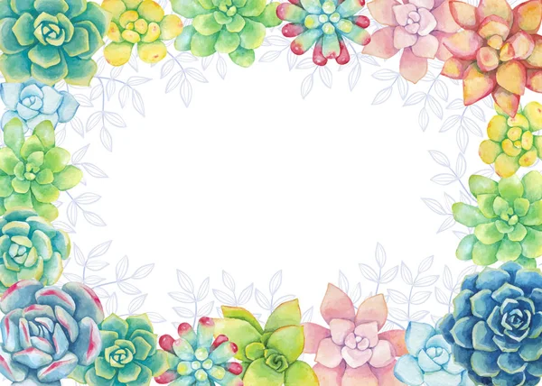 Fondo floral horizontal vectorial en un estilo acuarela. Suculentas pintadas en acuarela . — Archivo Imágenes Vectoriales