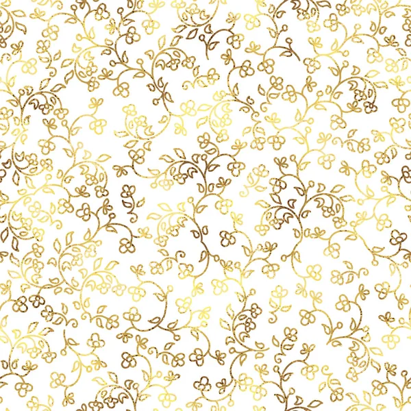 Naadloze bloemmotief met gouden bloemen op witte achtergrond. — Stockvector