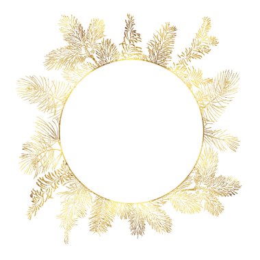 Vektör noel altın dalı beyaz arka plan üzerinde daire içinde
