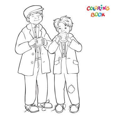 İllüstrasyon yoksul çocuklar ekmek yeme