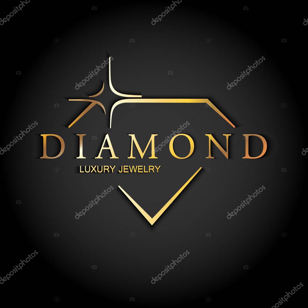 Icon Stylized Diamond. Golden Vector Logo on black background. Luxury jewelry.