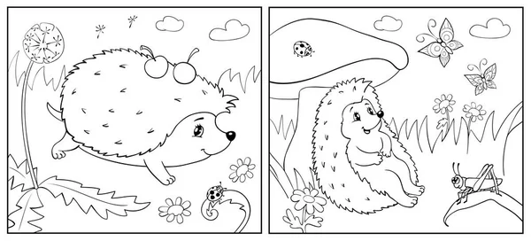 Malbuch. Illustration von Igel und Insekt für Kinder. — Stockvektor