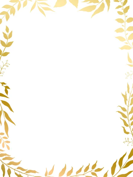 Kräutermischung Vektorrahmen im Goldstil. Silhouette Pflanzen, Äste und Blätter auf weißem Hintergrund. — Stockvektor
