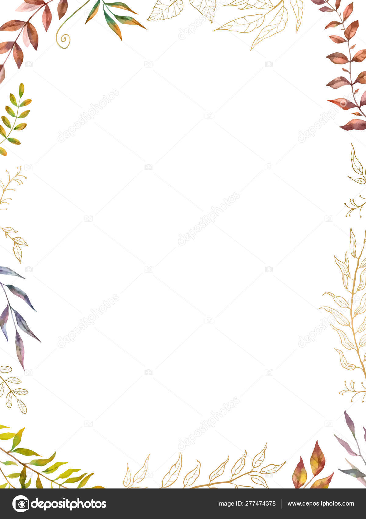 水彩画ハーブミックスベクトルフレーム 白い背景に手描きの植物 枝や