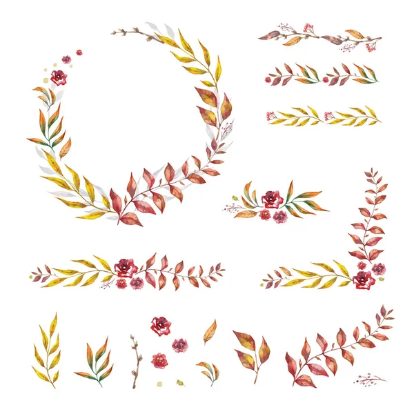 Herbal mix vector frame. Handgeschilderde planten, takken en bladeren op witte achtergrond. Natuurlijke val kaart ontwerp. — Stockvector