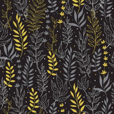 Altın çiçekli arka plan. Vektör Dikişsiz desen dalları yaprak çilek ile. Tatil için mükemmel