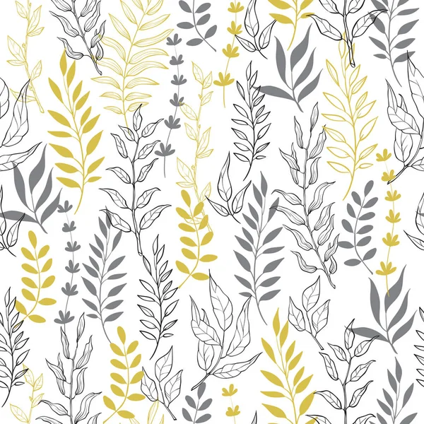 Fondo floral dorado. Patrón sin costura vectorial con ramas bayas de hoja. Perfecto para vacaciones — Vector de stock