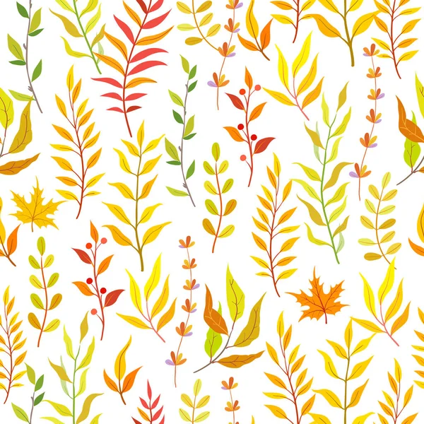 Autumn floral background. Vector seamless pattern with branches leaf on white — Stock Vector