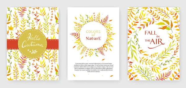 Autumn color invitation with floral branches. Autumn cards templates for save the date, wedding invites, greeting cards — Stock Vector