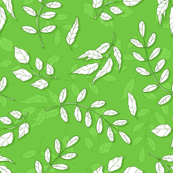 Vector seamless pattern with different abstract leaves. background with shades of green leaves. — Stock Vector