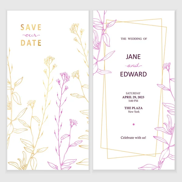 Floral vector card, wedding invitation. Can be used for - save the date, mothers day, valentines day, birthday cards. — Stock Vector