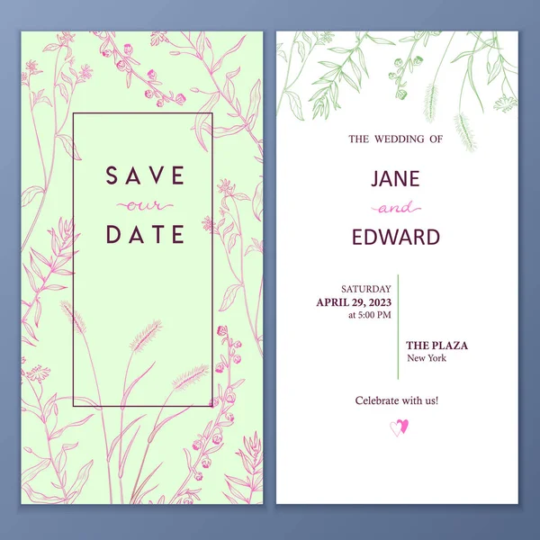 Floral vector card, wedding invitation. Can be used for - save the date, mothers day, valentines day, birthday cards. — Stock Vector