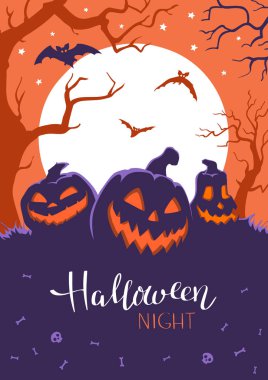 Halloween geceler arka plan ay ve Jack o'Fener ile. Vektör çizim.