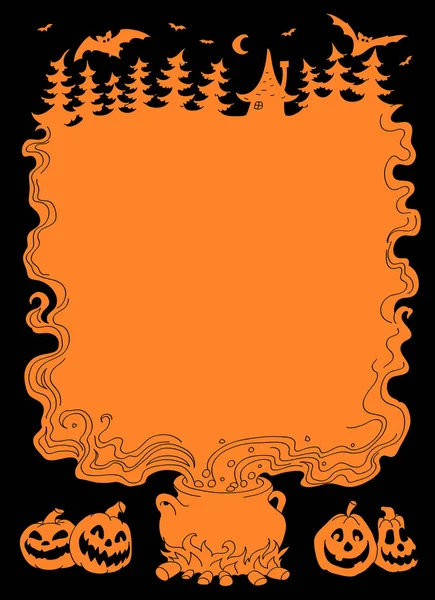 Fondo nocturno de Halloween con Jack O 'Lanterns. y humo. Estilo de ilustración de póster vectorial con lugar para su texto . — Vector de stock