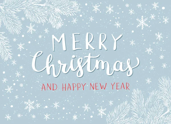 Tarjeta de Navidad con ramas de árbol de Navidad en azul. Feliz año nuevo saludo . — Vector de stock