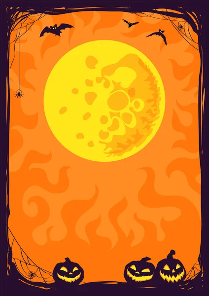 Halloween quadro preto com lua e Jack O 'Lanternas. Ilustração de cartaz vetorial com lugar para o seu texto . —  Vetores de Stock