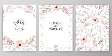 Vintage vector card, wedding invitation with watercolor flowers on white background. clipart