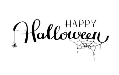 Mutlu Cadılar Bayramı vektör harfleri. Örümcek ve ağlı tatil el yazısı