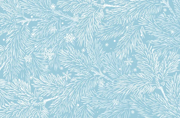 Fondo de vacaciones de invierno con ramas de pino y copos de nieve. Diseño de tarjeta de invierno . — Vector de stock