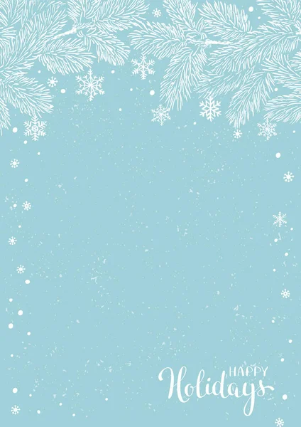 Winter holidays or Christmas background with pine branches and snowflakes. — Stock Vector
