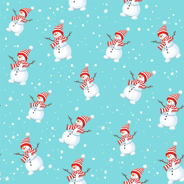 Christmas seamless pattern with happy snowman — Stock Vector