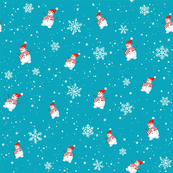 Christmas seamless pattern with happy snowman — Stock Vector