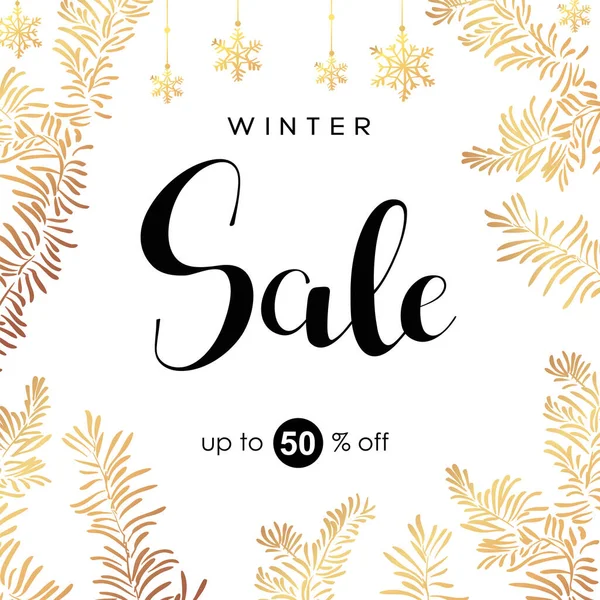 Venta de invierno cartel vectorial con texto de descuento y elementos de nieve para la promoción de compras . — Vector de stock