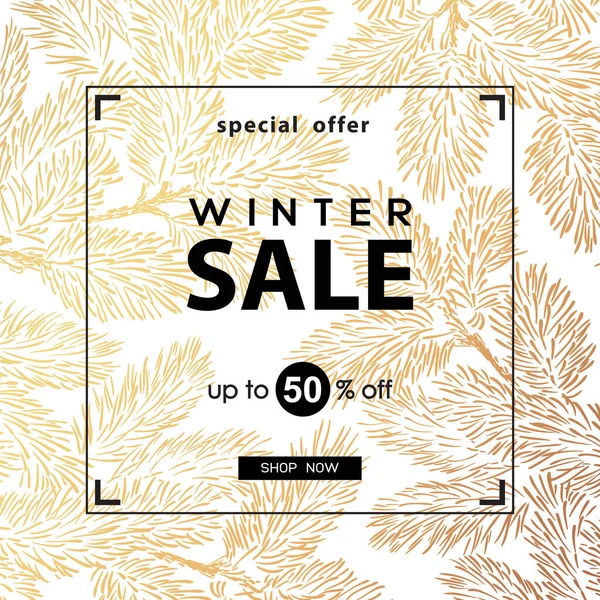 Venta de invierno cartel vectorial con texto de descuento y elementos de nieve para la promoción de compras . — Vector de stock