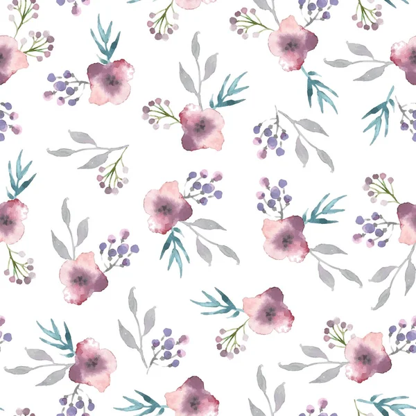 花や枝でベクトル水彩シームレスパターン 花の背景デザイン — ストックベクタ