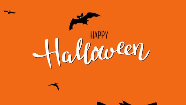 Halloween Video Animated Elements Bats Text Spider Black Smiling Cat — Stock Video