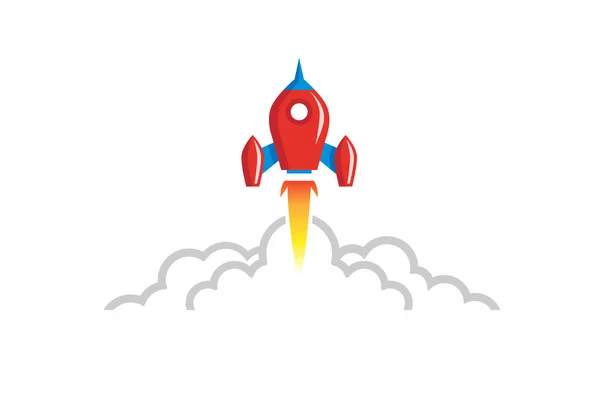 Kreativ Rot Rakete Grau Wolke Rauch Logo Design Illustration — Stockvektor
