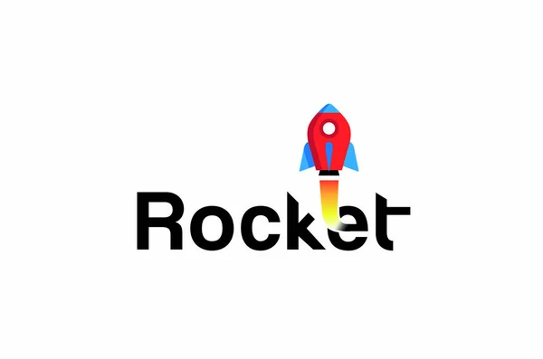 Creative Red Rocket Text Logo Design Illustration — Stock Vector