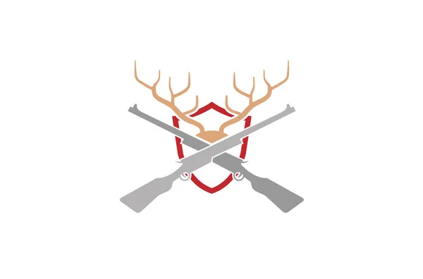 Shield Gun Hunting Deer Horn Logo Symbol Vector Design Illustration — Stock Vector