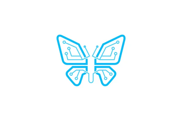 創造的な青い蝶技術ロゴ シンボル ベクトル設計図 — ストックベクタ
